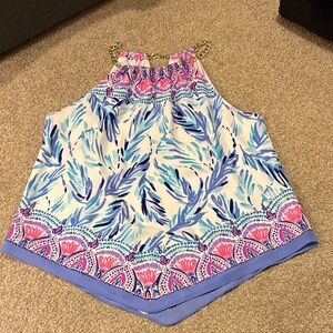 Lilly Pulitzer Pink and Purple Halter Top with Gold Chain